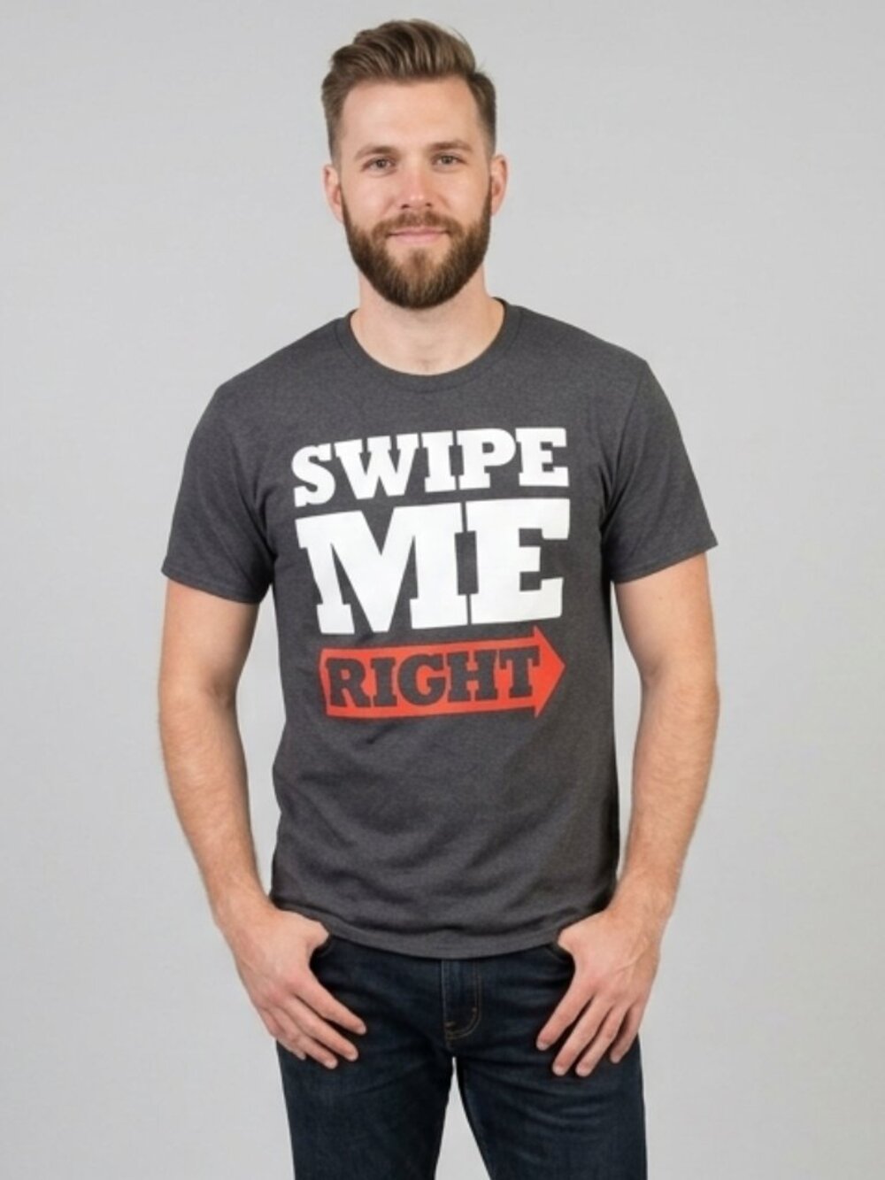 Mens Swipe Me Right Funny Dating Charcoal Tee Shirt New